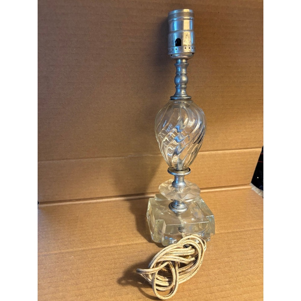 Vintage Mid-Century Cut Crystal Glass Boudoir Table Lamp 1950s